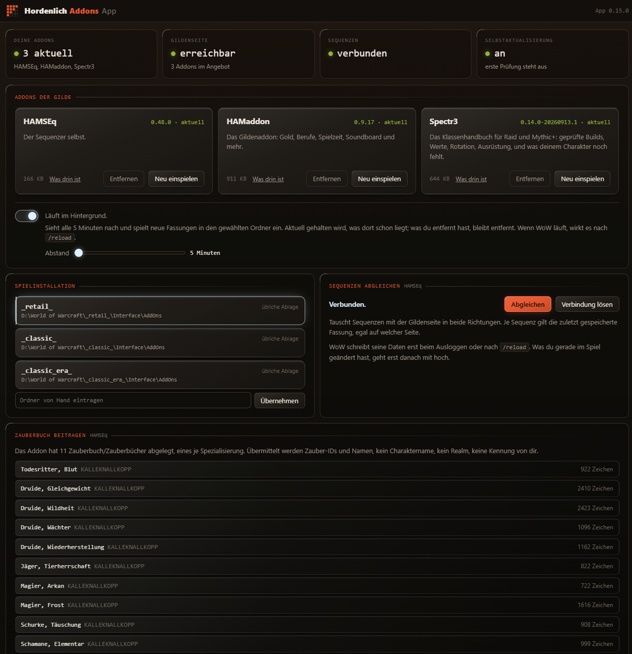 Die App: Spielordner wählen, Addons installieren, fertig.